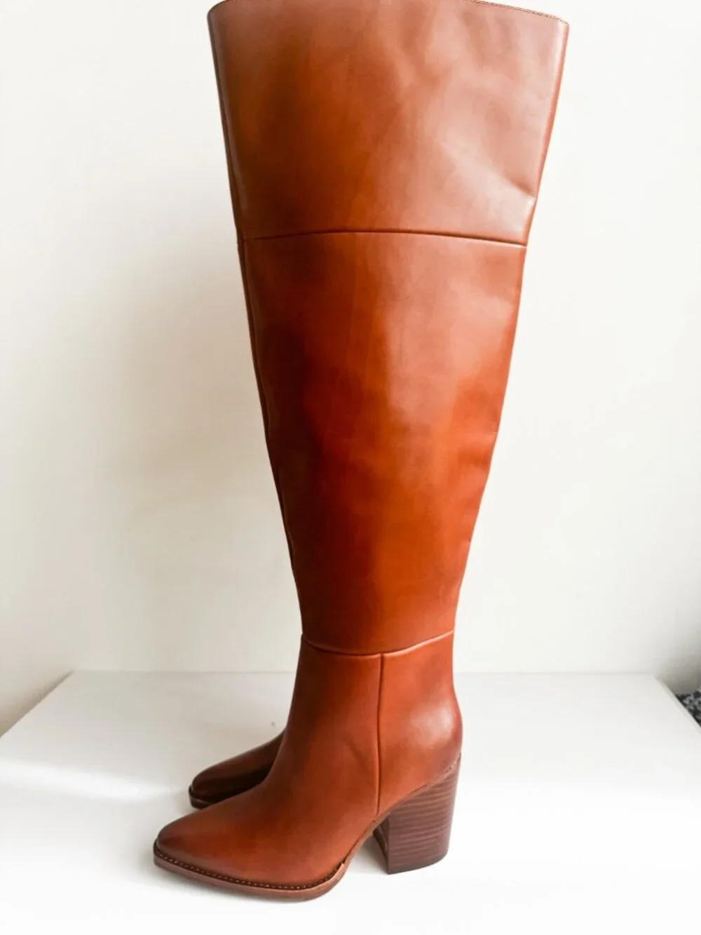 Vince Camuto Paulie Over-the-Knee Leather Boots Cognac Brown 7 X-WIDE CALF